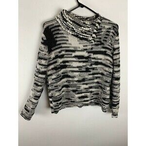 Calvin Klein Jeans Sweater Size S Black White Snap Cowl Collar Crop Length
